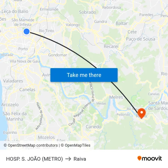 HOSP. S. JOÃO (METRO) to Raiva map