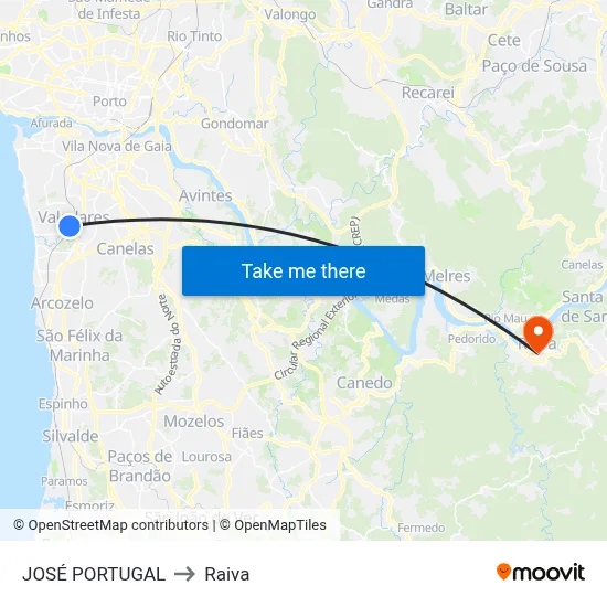 JOSÉ PORTUGAL to Raiva map