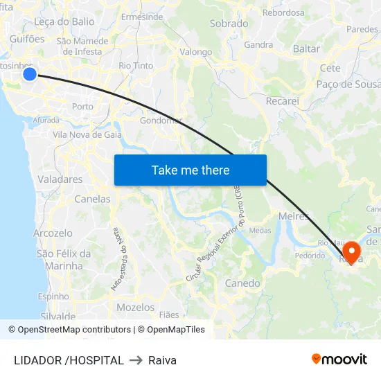 LIDADOR /HOSPITAL to Raiva map