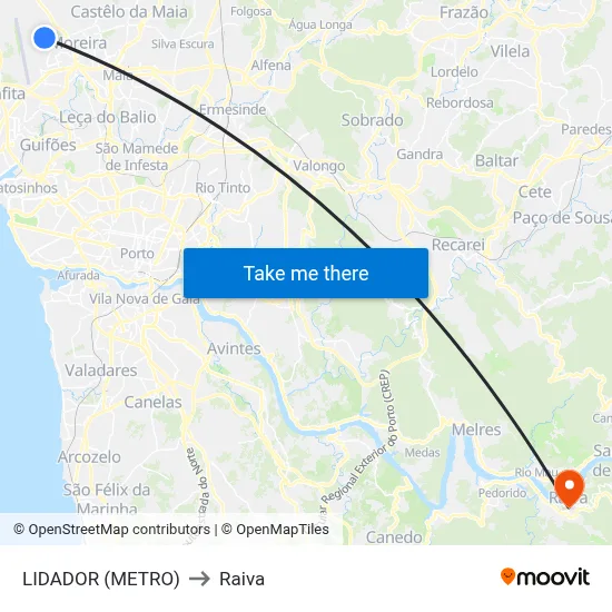LIDADOR (METRO) to Raiva map