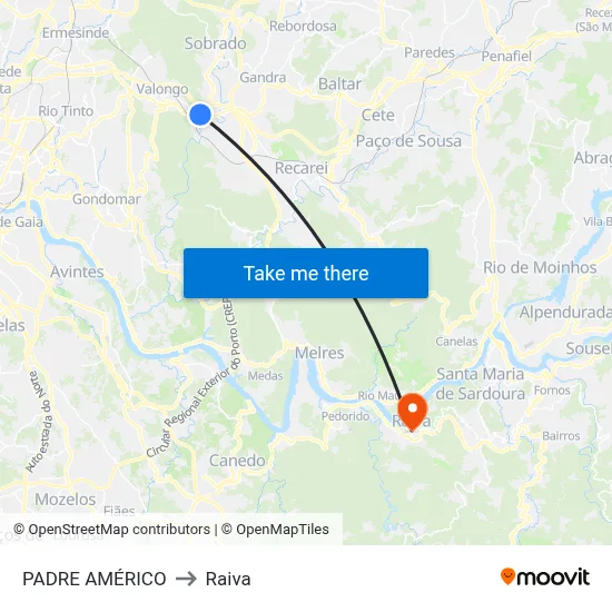 PADRE AMÉRICO to Raiva map