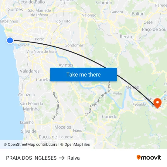 PRAIA DOS INGLESES to Raiva map