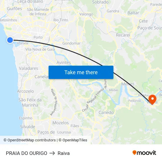 PRAIA DO OURIGO to Raiva map