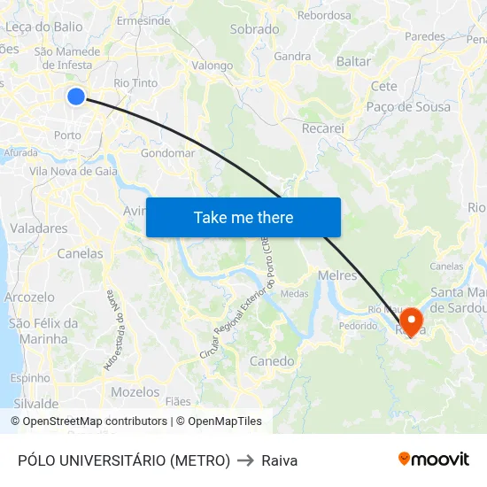 PÓLO UNIVERSITÁRIO (METRO) to Raiva map