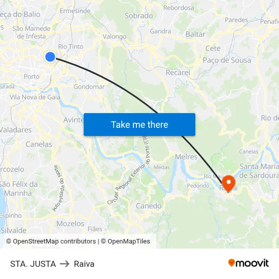STA. JUSTA to Raiva map