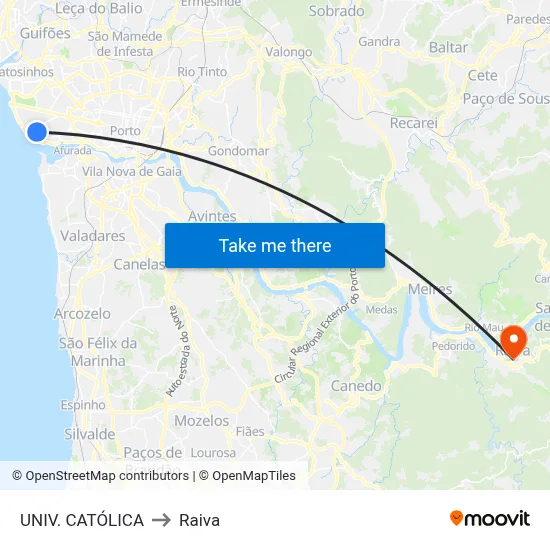 UNIV. CATÓLICA to Raiva map