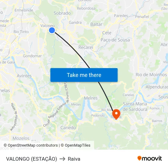 VALONGO (ESTAÇÃO) to Raiva map