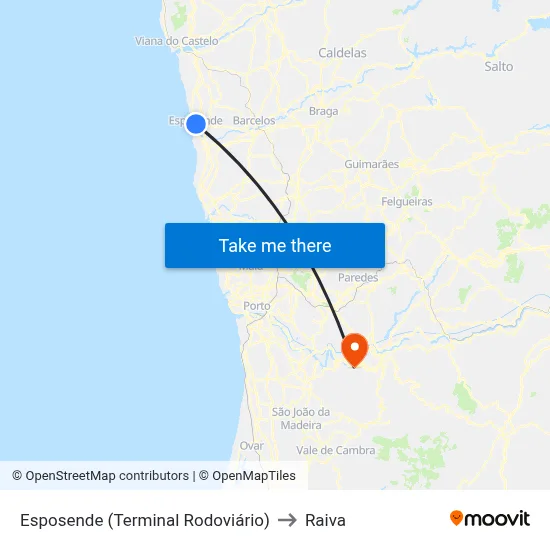 Esposende (Terminal Rodoviário) to Raiva map