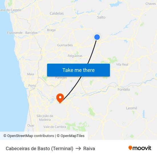 Cabeceiras de Basto (Terminal) to Raiva map