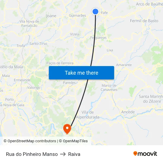 Rua do Pinheiro Manso to Raiva map