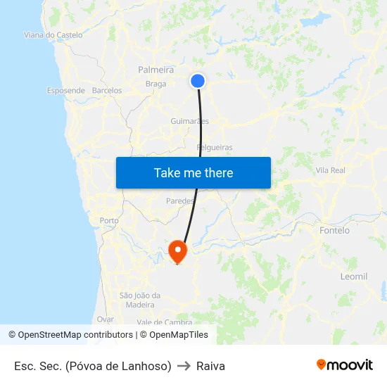 Esc. Sec. (Póvoa de Lanhoso) to Raiva map