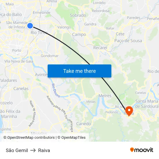 São Gemil to Raiva map