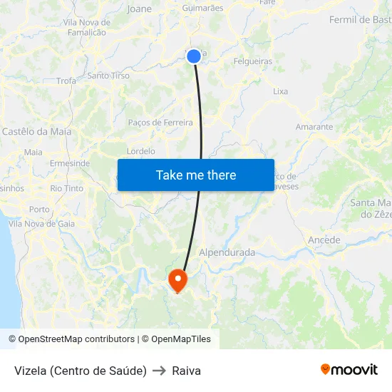 Vizela (Centro de Saúde) to Raiva map
