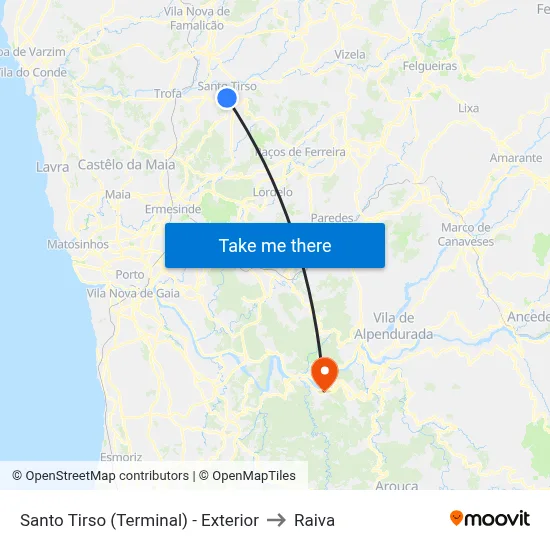 Santo Tirso (Terminal) - Exterior to Raiva map