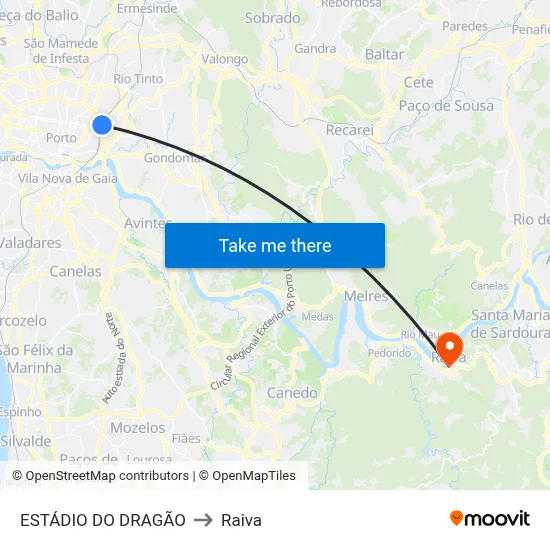 ESTÁDIO DO DRAGÃO to Raiva map