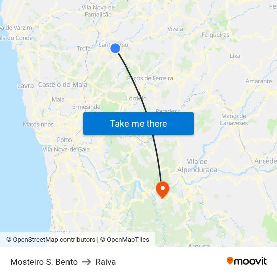 Mosteiro S. Bento to Raiva map