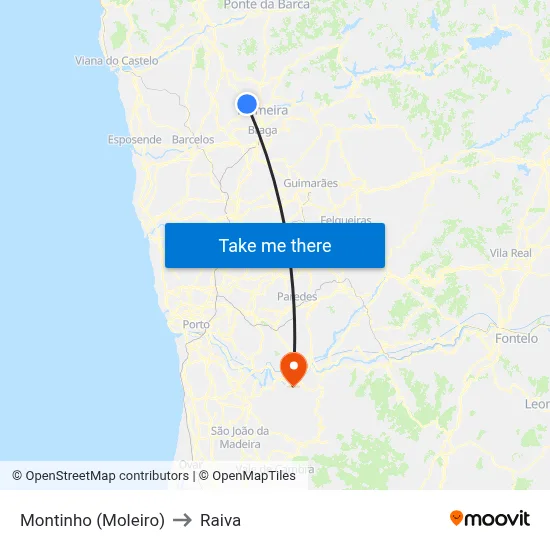 Montinho (Moleiro) to Raiva map