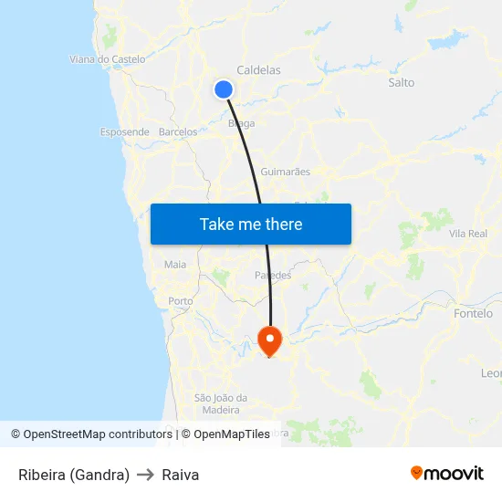 Ribeira (Gandra) to Raiva map