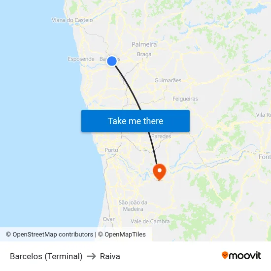 Barcelos (Terminal) to Raiva map
