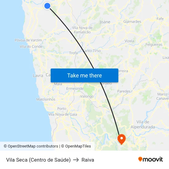 Vila Seca (Centro de Saúde) to Raiva map