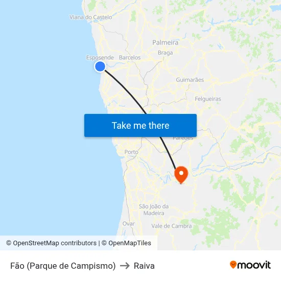 Fão (Parque de Campismo) to Raiva map