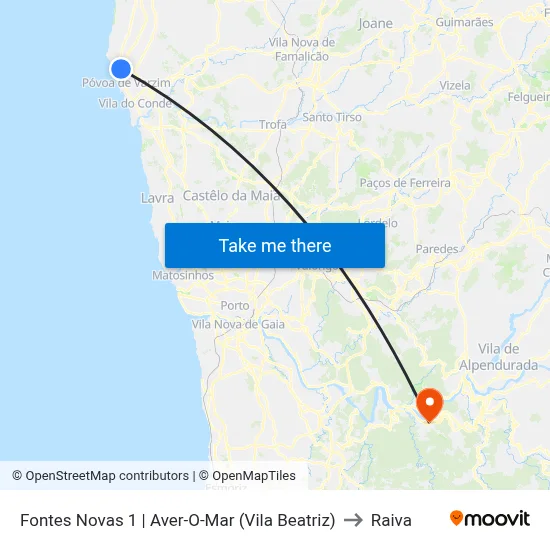 Fontes Novas 1 | Aver-O-Mar (Vila Beatriz) to Raiva map