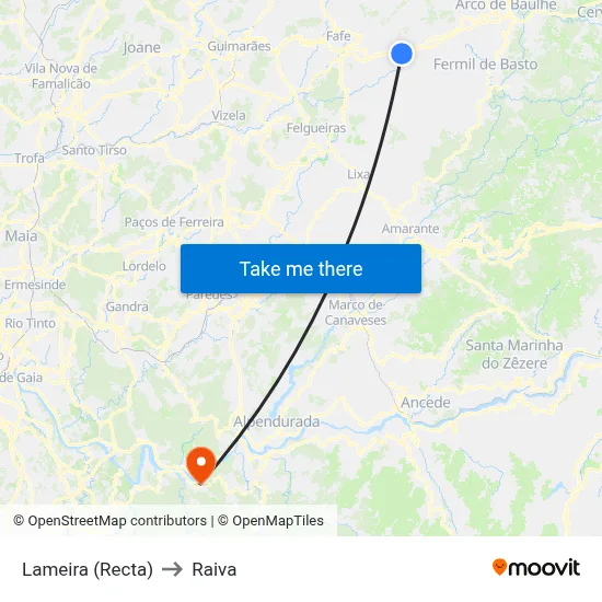 Lameira (Recta) to Raiva map