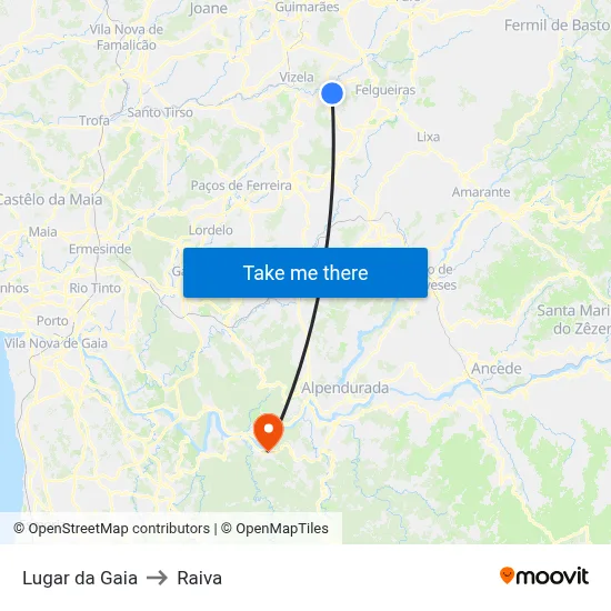 Lugar da Gaia to Raiva map
