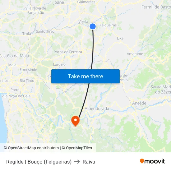 Regilde | Bouçó (Felgueiras) to Raiva map