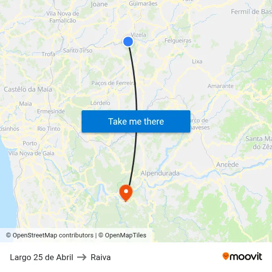 Largo 25 de Abril to Raiva map