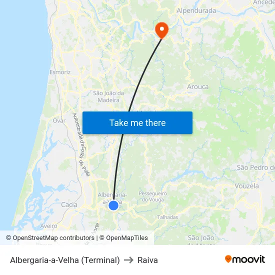 Albergaria-a-Velha (Terminal) to Raiva map