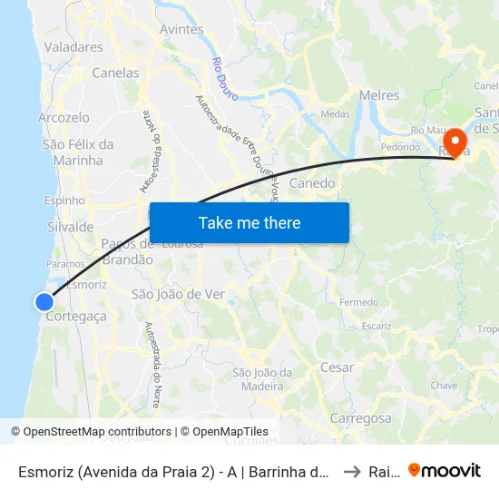 Esmoriz (Avenida da Praia 2) - A | Barrinha de Esmoriz to Raiva map