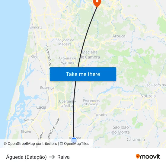 Águeda (Estação) to Raiva map