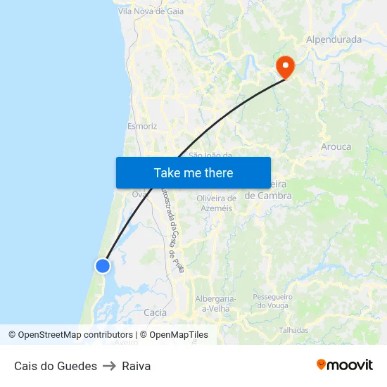 Cais do Guedes to Raiva map