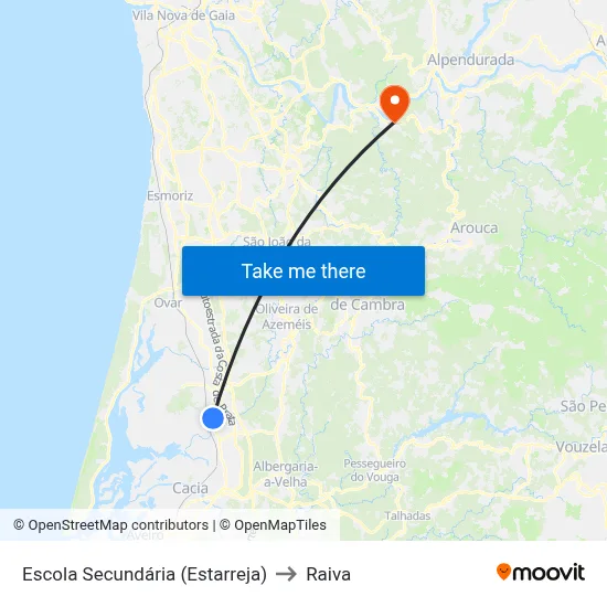Escola Secundária (Estarreja) to Raiva map