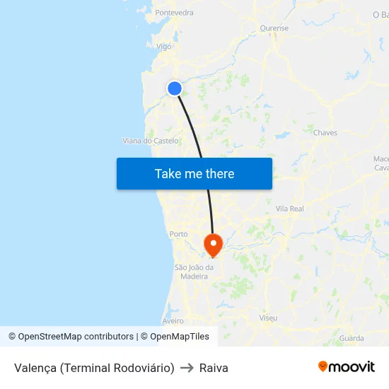Valença (Terminal Rodoviário) to Raiva map