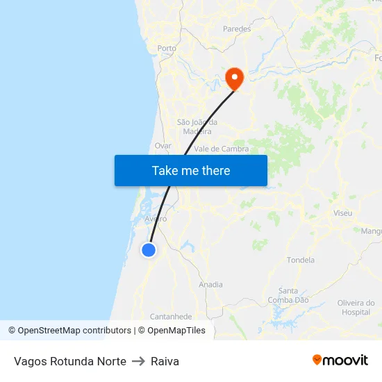 Vagos Rotunda Norte to Raiva map