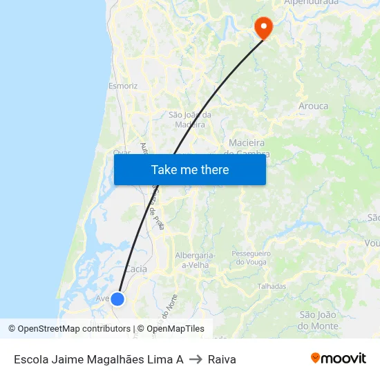 Escola Jaime Magalhães Lima A to Raiva map
