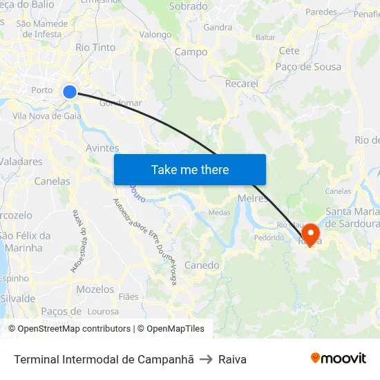 Terminal Intermodal de Campanhã to Raiva map
