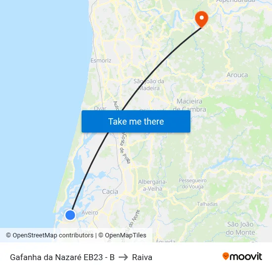 Gafanha da Nazaré EB23 - B to Raiva map