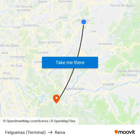 Felgueiras (Terminal) to Raiva map