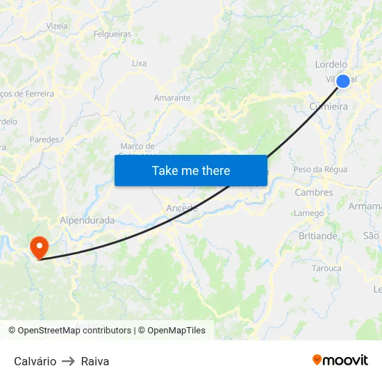 Calvário to Raiva map