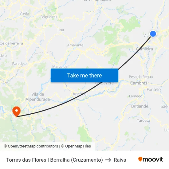 Torres das Flores | Borralha (Cruzamento) to Raiva map