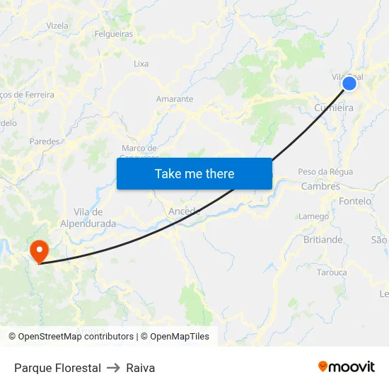 Parque Florestal to Raiva map