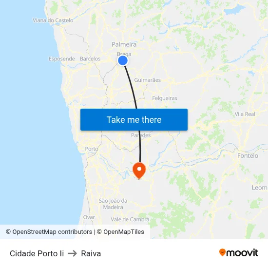 Cidade Porto Ii to Raiva map