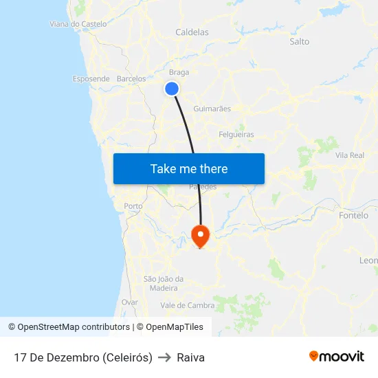 17 De Dezembro (Celeirós) to Raiva map