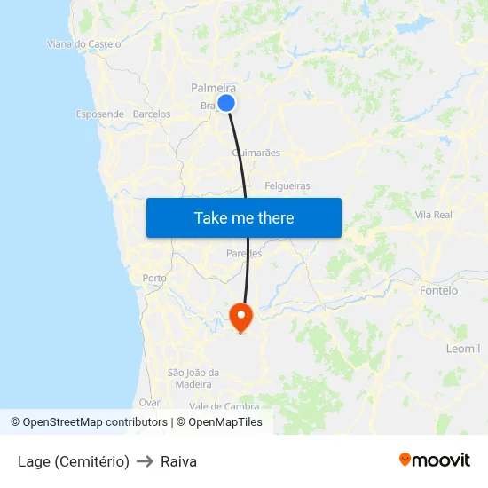 Lage (Cemitério) to Raiva map