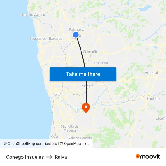 Cónego Insuelas to Raiva map