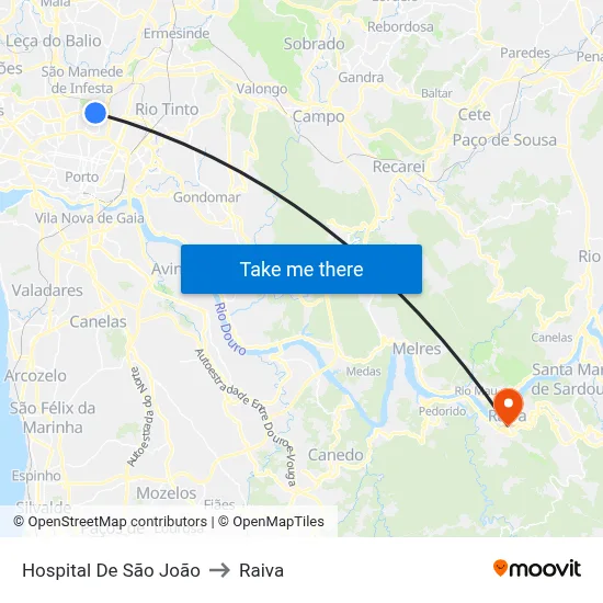 Hospital De São João to Raiva map