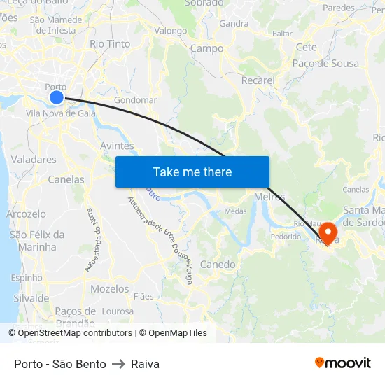 Porto - São Bento to Raiva map